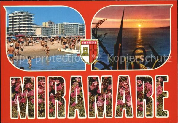 Miramare di Rimini  Strand Hotels Blumen Sonnenuntergang am