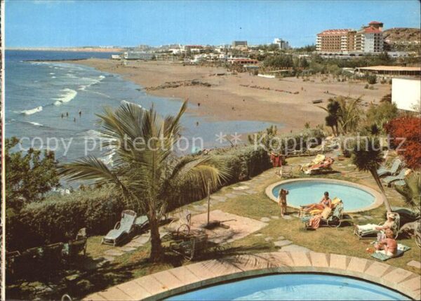 Playa de San Augustin Gran Canaria Panorama Strand Palmen Swimming Pool