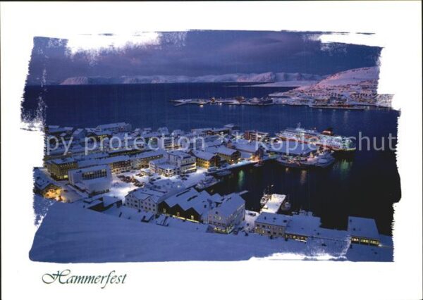 Hammerfest Blick über den Hafen Nachtaufnahme