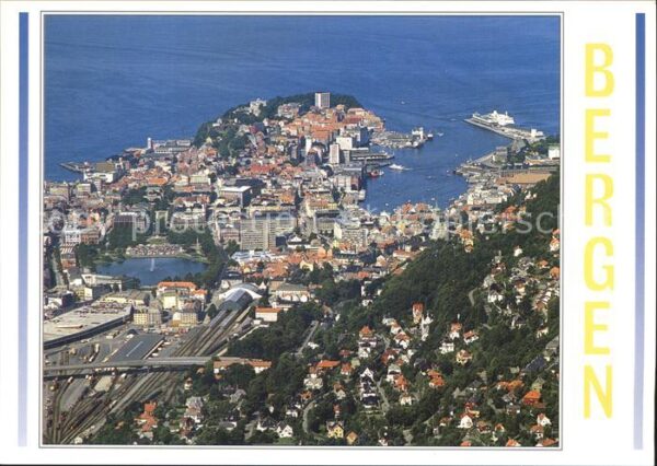 Bergen Norwegen Hafen Bahnhof Fliegeraufnahme