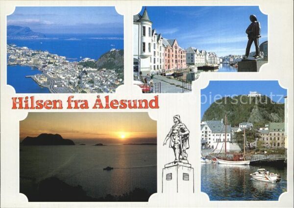 Alesund Denkmal Statue Hafen Sonnenuntergang Fl