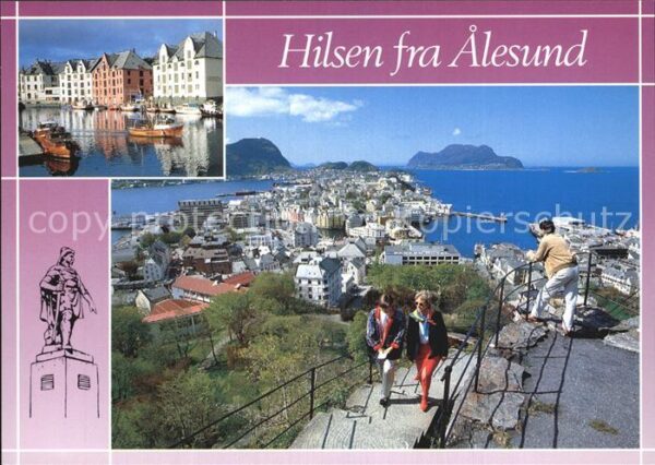 Alesund Häuserpartie am Hafen Aussichtsplattfor