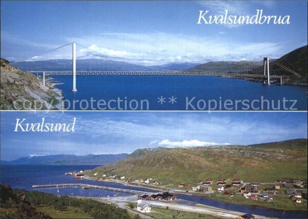 Kvalsund Panorama Hafen Kvalsundbrua Hängebrücke