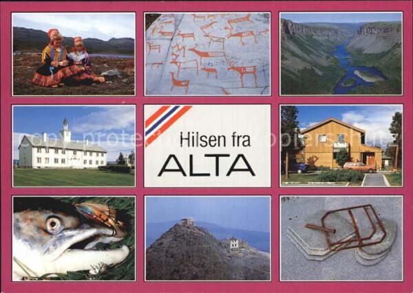 Alta Norwegen Bewohner Trachten Steinzeichnungen Pano