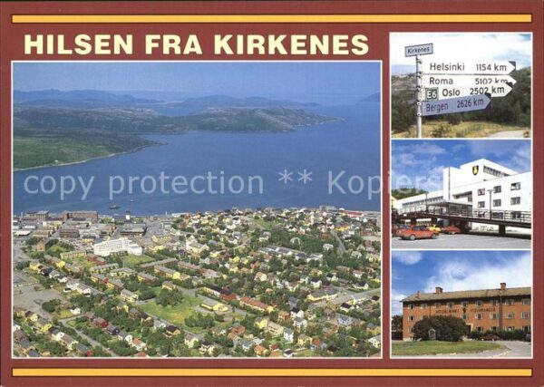 Kirkenes Fliegeraufnahme Wegweiser Gebäude