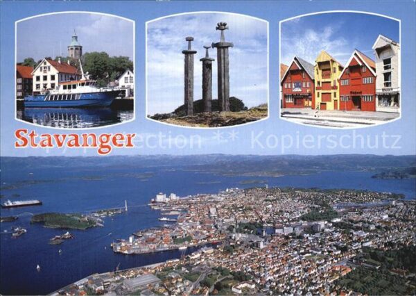 Stavanger Boot Denkmal Häuserpartie Fliegeraufnah