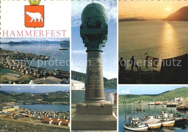 Hammerfest Panorama Hafen Meridianstein Mitternach
