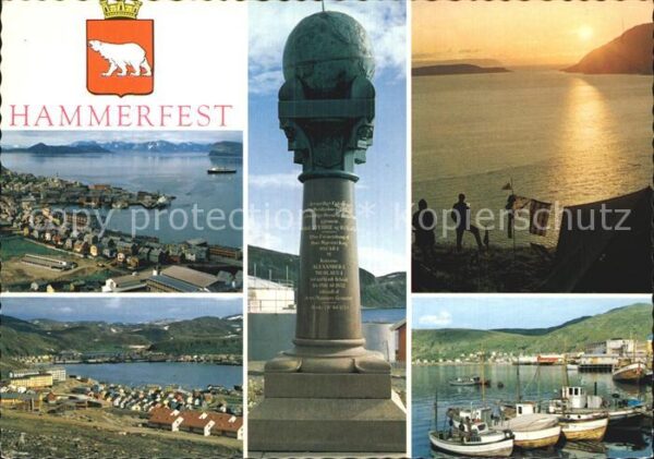 Hammerfest Panorama Hafen Meridianstein Mitternach