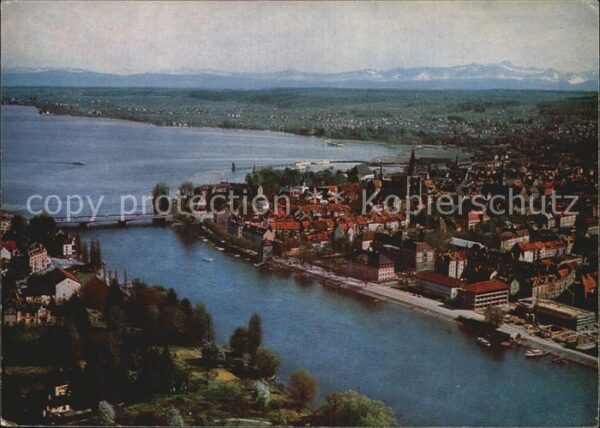 Konstanz Bodensee Luftaufnahme Schweizer Alpen Rheinausfl