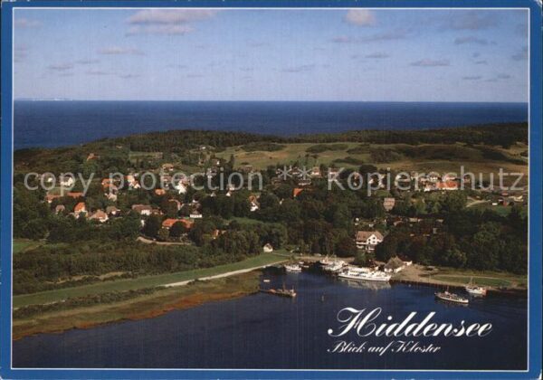 Kloster Hiddensee Luftaufnahme Hafen Fährschiff