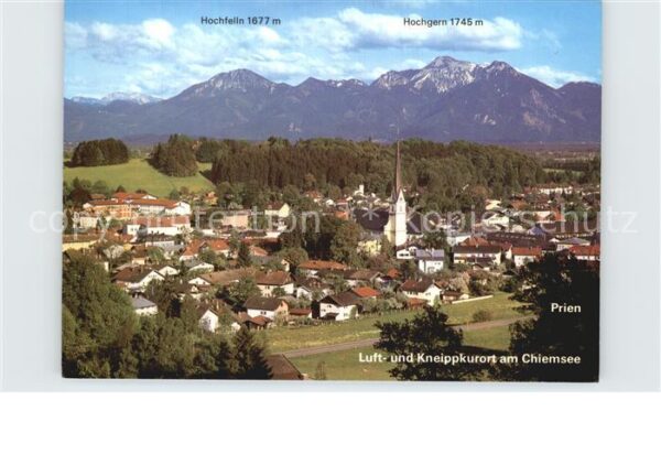 Prien Chiemsee Ortsansicht mit Kirche Kneipp Luftkuror