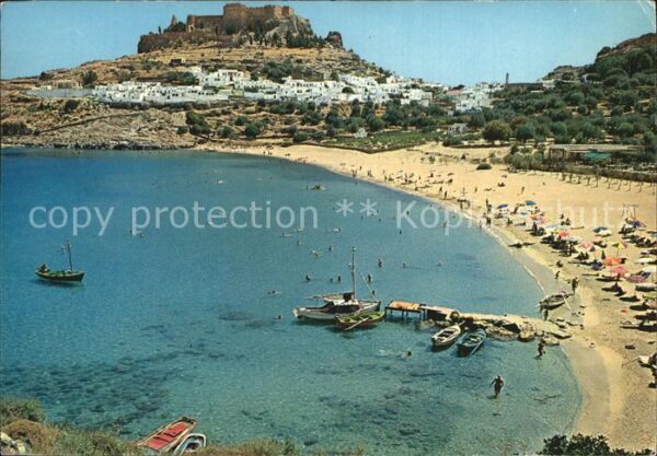 Rhodos Rhodes Aegaeis Strand von Lindos Akropolis