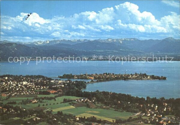 Lindau Bodensee Blick zu Schweizer Alpen Fliegeraufnahm