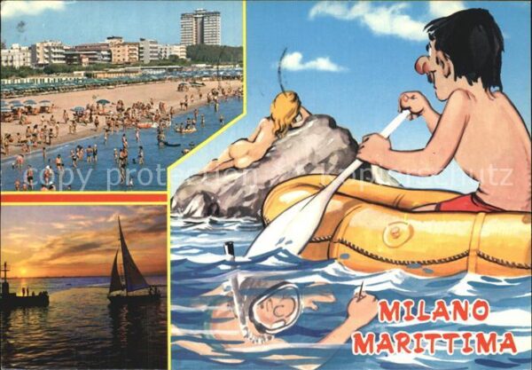 Milano Marittima Strand Hotels Segeln Abendsonne Karikat