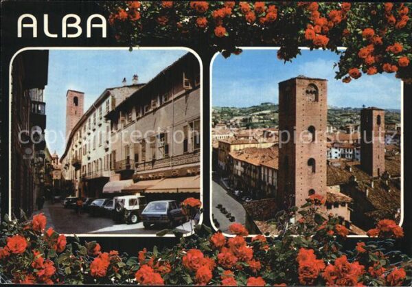 Alba Piemonte Ortsansichten Turm Blumen