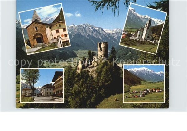 Taufers Panorama Münstertal Kirche Burgruine Vi