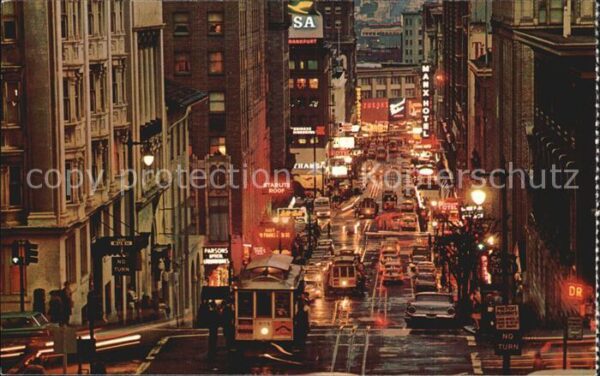 San Francisco California Busy Cable Cars at Night Powell Street
