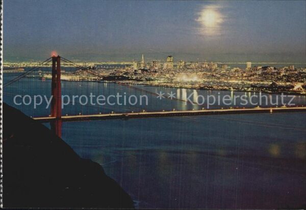 San Francisco California Golden Gate Bridge at moonlit night