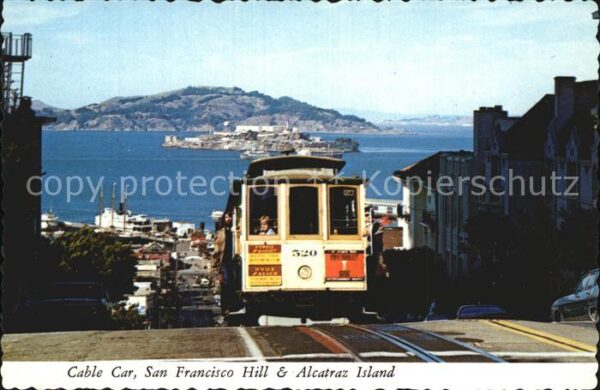 San Francisco California Cable Car Hill and Alcatraz