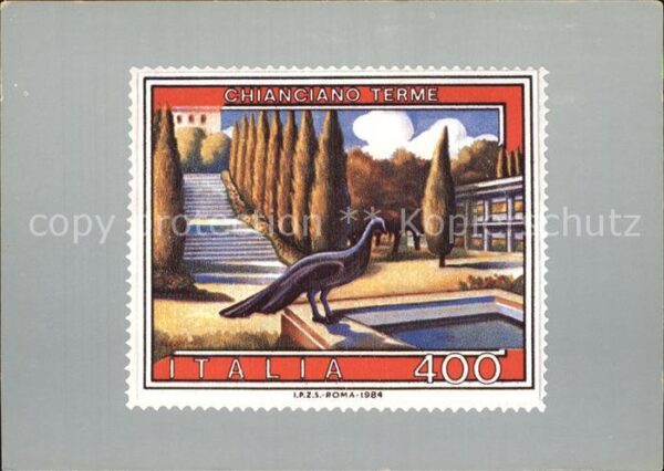 Briefmarken auf Postkarte Chianciano Terme Parco Acqua Santa