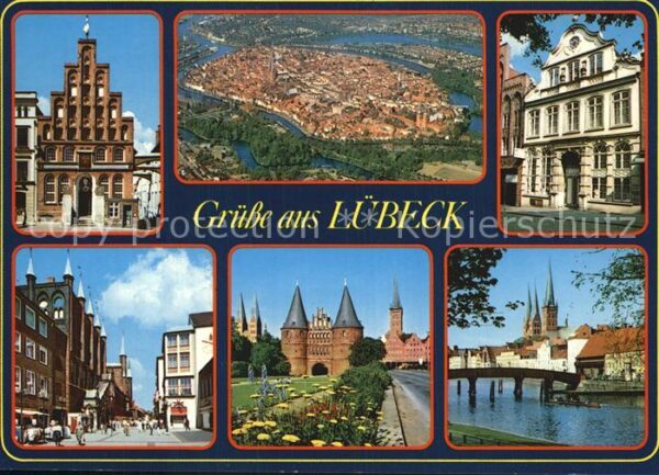 Luebeck Fliegeraufnahme Hansestadt Tor Brücke
