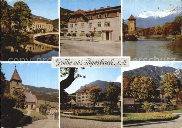 Payerbach Schloss Teilansichten Kirche Brücke