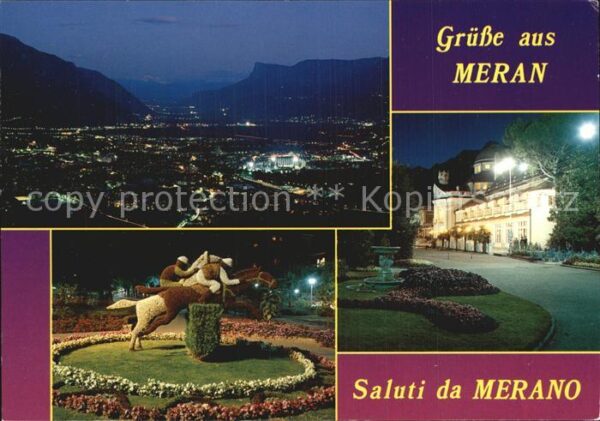 Meran Merano bei Nacht Etschtal Promenade Blumenskul