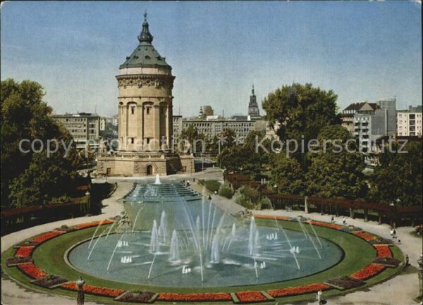 Mannheim Wasserturm mit Anlage Wasserspiele