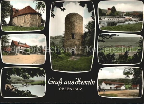 Hemeln Kirche Burgturm Fahrgastschiff Weserpar