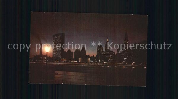 New York City Night Falls over the United Nations Bui