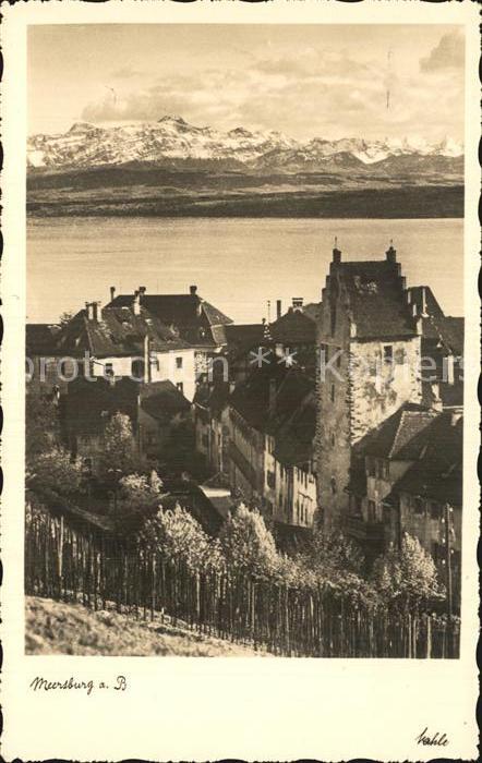 Meersburg Bodensee Ortsansicht mit Alpenpanorama