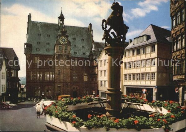 Marburg Lahn Marktplatz Rathaus Brunnen