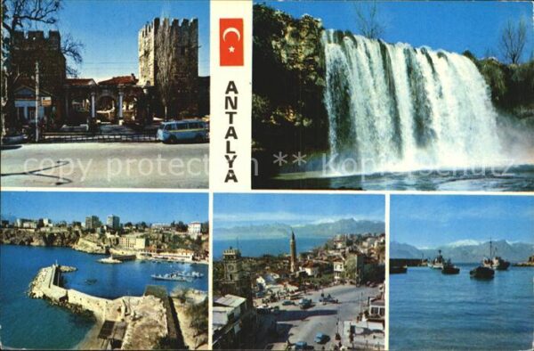 Antalya Hafen Panorama Turm Wasserfall