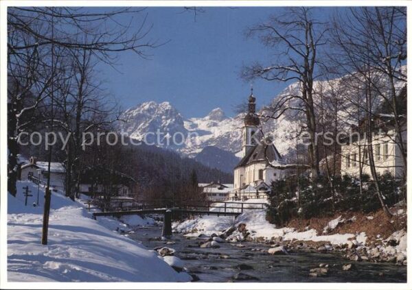 Ramsau Dachstein Steiermark Partie am Fluss Kirche Alpen Winterpano