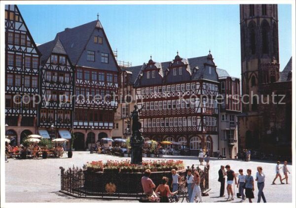 Frankfurt Main Altstadt Römerberg Fachwerkhäuser Brunn