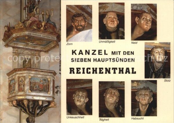 Reichenthal Kanzel mit den 7 Hauptsünden