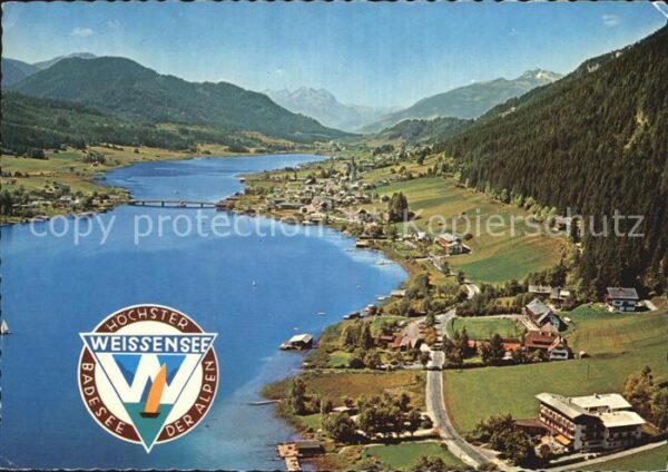 Weissensee Kaernten Fliegeraufnahme Höchster Badesee der Al