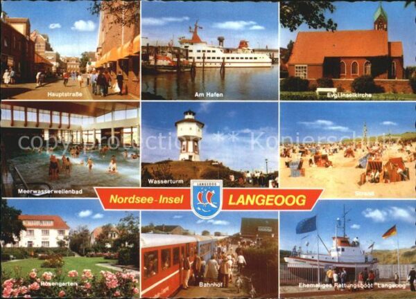Langeoog Nordseebad Hauptstrasse Hafen Kirche Strand Wellen