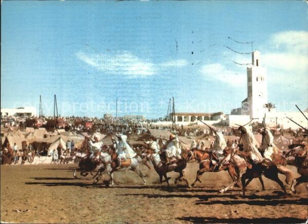 Maroc Marokko Scenes et Types du Maroc Pferderennen