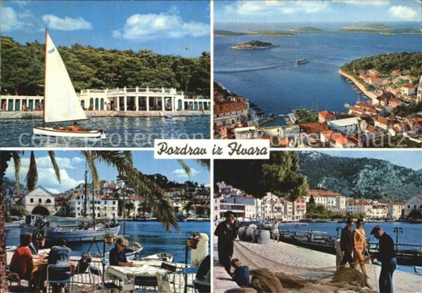 Hvar Panorama Hafen Fischkutter Segelboot