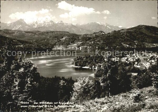 Krumpendorf Woerthersee Panorama gegen Mittagskogel und Pyramid
