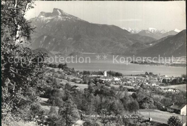 Mondsee Salzkammergut Panorama mit Scharfberg und Dachstein