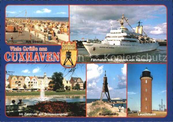 Cuxhaven Nordseebad Fährhafen Wappen von Hamburg Leuchtturm