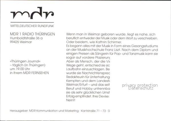 Rundfunk MDR 1 Radio Thüringen Kathrin Schirmer – Bild 2