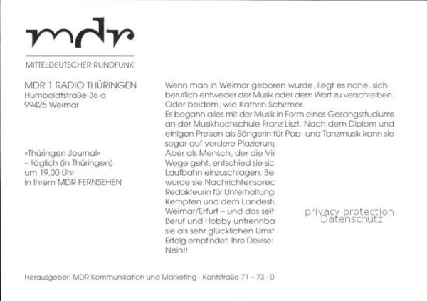 Rundfunk MDR 1 Radio Thüringen Kathrin Schirmer – Bild 2