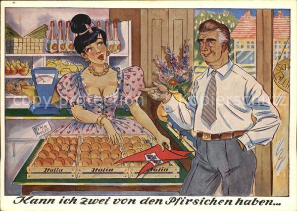 Humor Verkäuferin Pfirsich Mann Italien