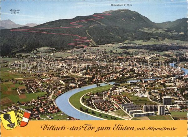 Villach Kaernten Fliegeraufnahme mit Dobratsch Alpenstra