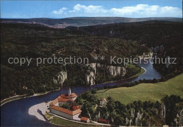 Kloster Weltenburg Fliegeraufnahme Kloster mit Donaudurchb