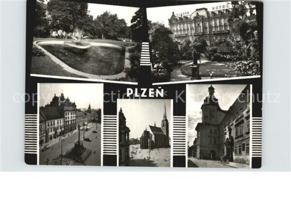 Plzen Pilsen Kirche Platz Brunnen Hotel