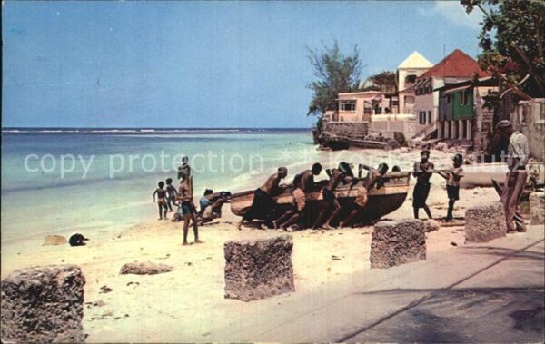 Barbados Hauling up Fishing Boat